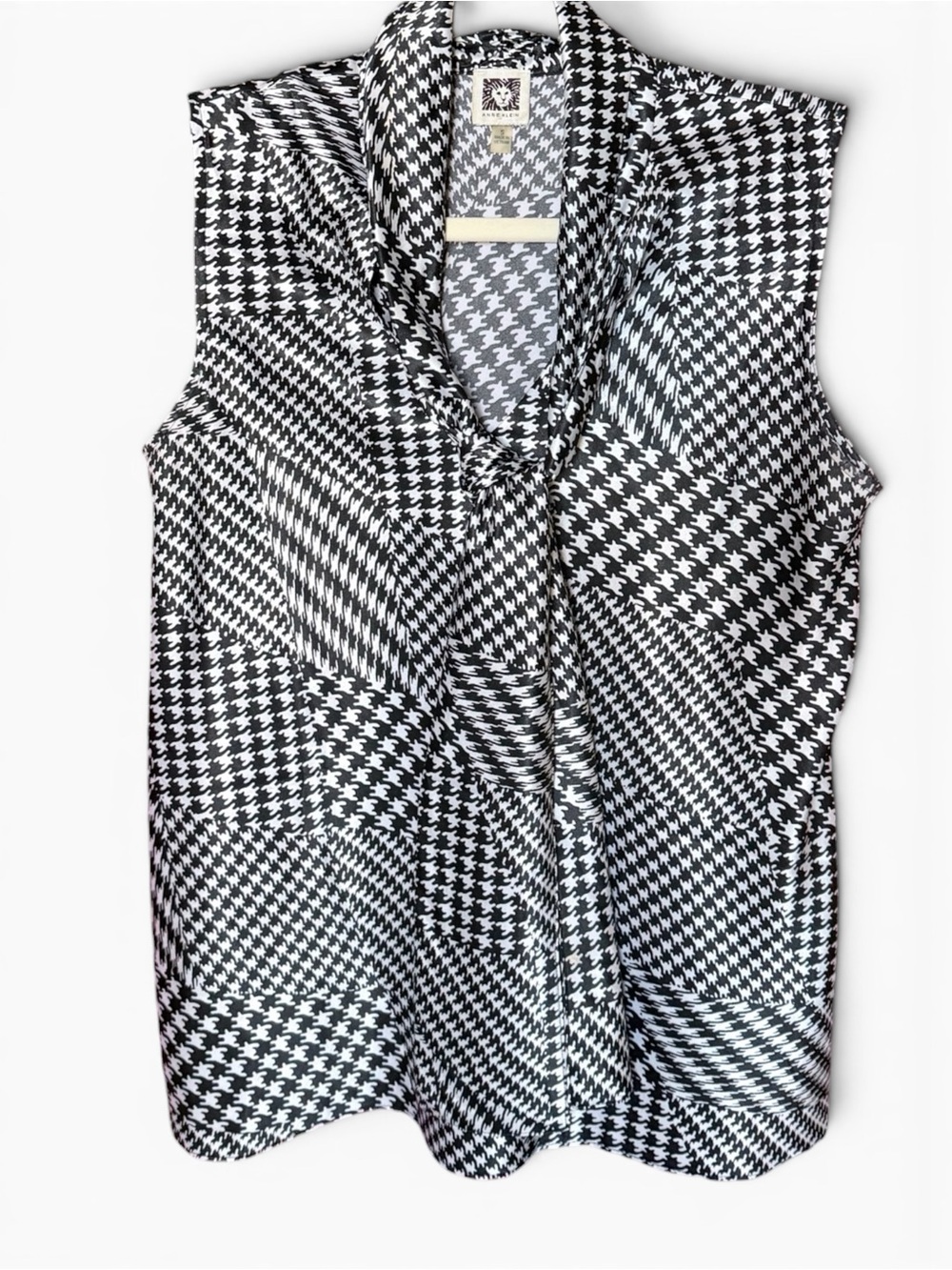 Ann Klein Sleeveless Black & White Houndstooth Bow-Tie Top Small - Picture 2 of 5